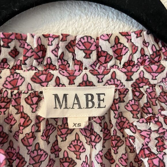 M.A.B.E Women's Blouse Size XS Cotton Viti Printed Top Whimsical Cottage Boho - Picture 2 of 15
